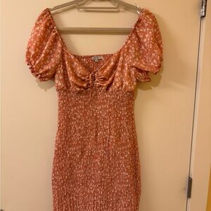 Floral Orange Smocked Dress